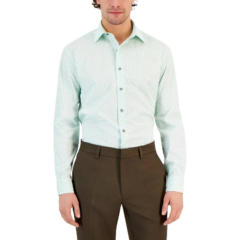 Alfani Mens Geometric Stretch Button-Down Shirt Relaxed Button-Down Short Shirt