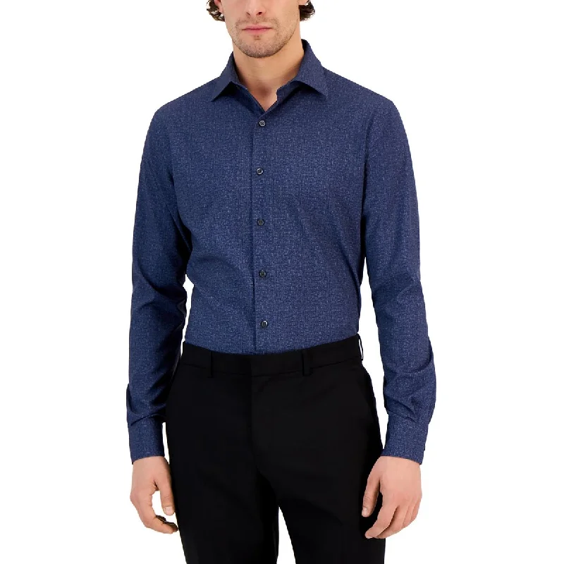 Alfani Mens Slim Heathered Slub Button-Down Shirt Classic Short Sleeve Tunic
