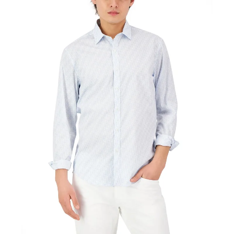 Alfani Mens Printed Office Button-Down Shirt Trendy Summer Short Sleeve