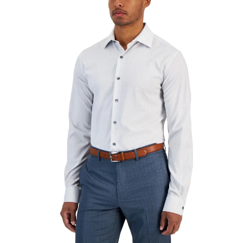 Alfani Mens Slim Fit Geometric Button-Down Shirt Fashionable Rounded Short Shirt