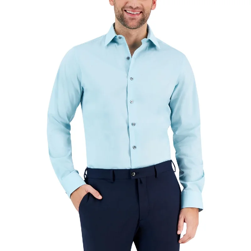 Alfani Mens Stain Resistant Stretch Button-Down Shirt Stylish Pleated Short Sleeve