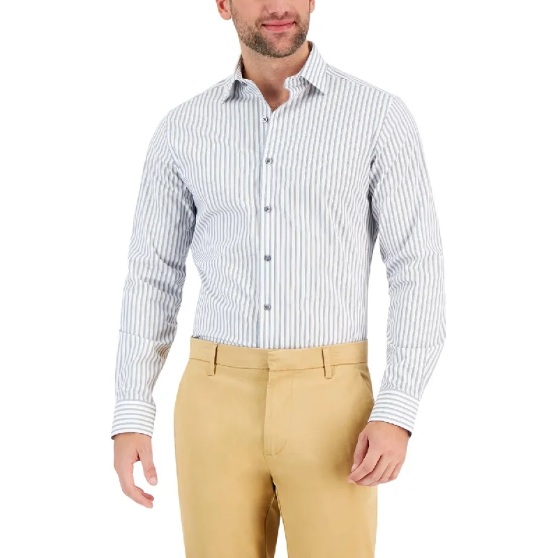 Alfani Mens Striped Stretch Button-Down Shirt Cozy Cotton Short Tee