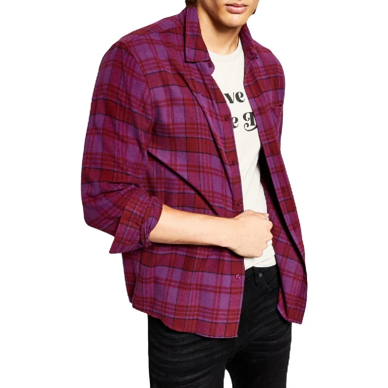 And Now This Mens Flannel Collared Button-Down Shirt Stylish Crew Neck Shirt