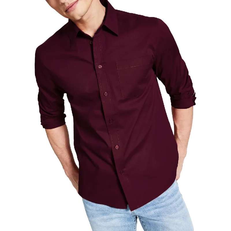 And Now This Mens Poplin Collared Button-Down Shirt Relaxed Cotton Short Shirt
