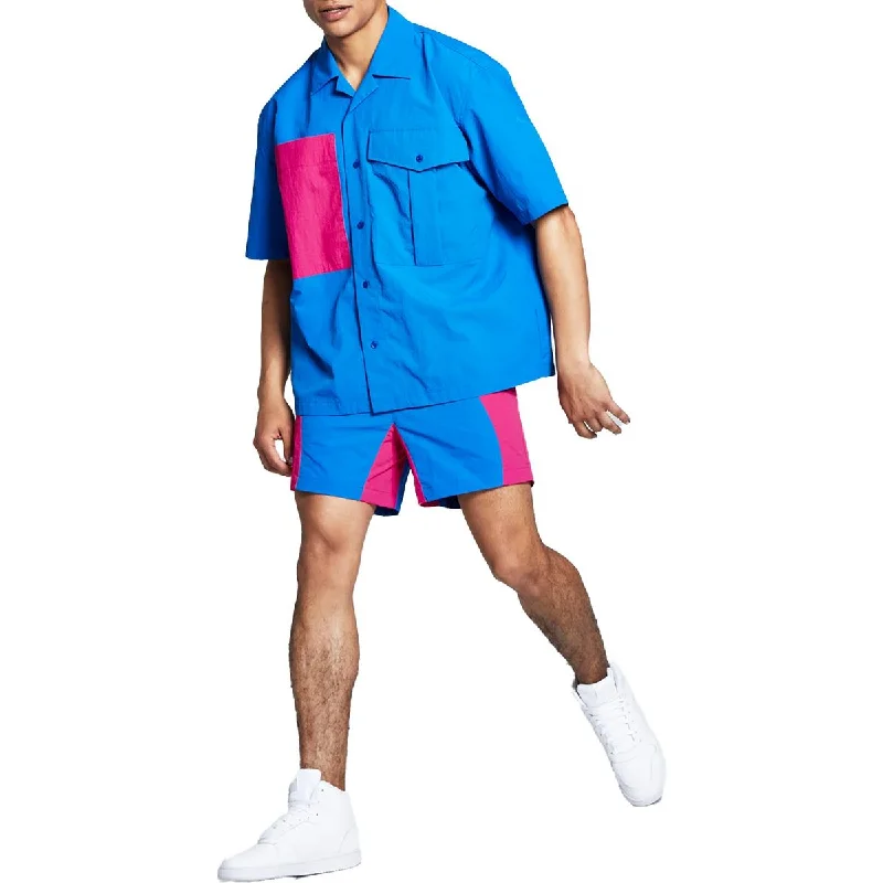 And Now This Mens Short Sleeve Colorblock Button-Down Shirt Elegant Longline Short Shirt And Now This Mens Short Sleeve Colorblock Button-Down Shirt Elegant Longline Short Shirt