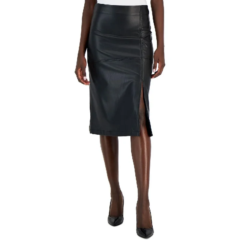 Anne Klein Womens Faux Leather Knee-Length Pencil Skirt leather skirt bold