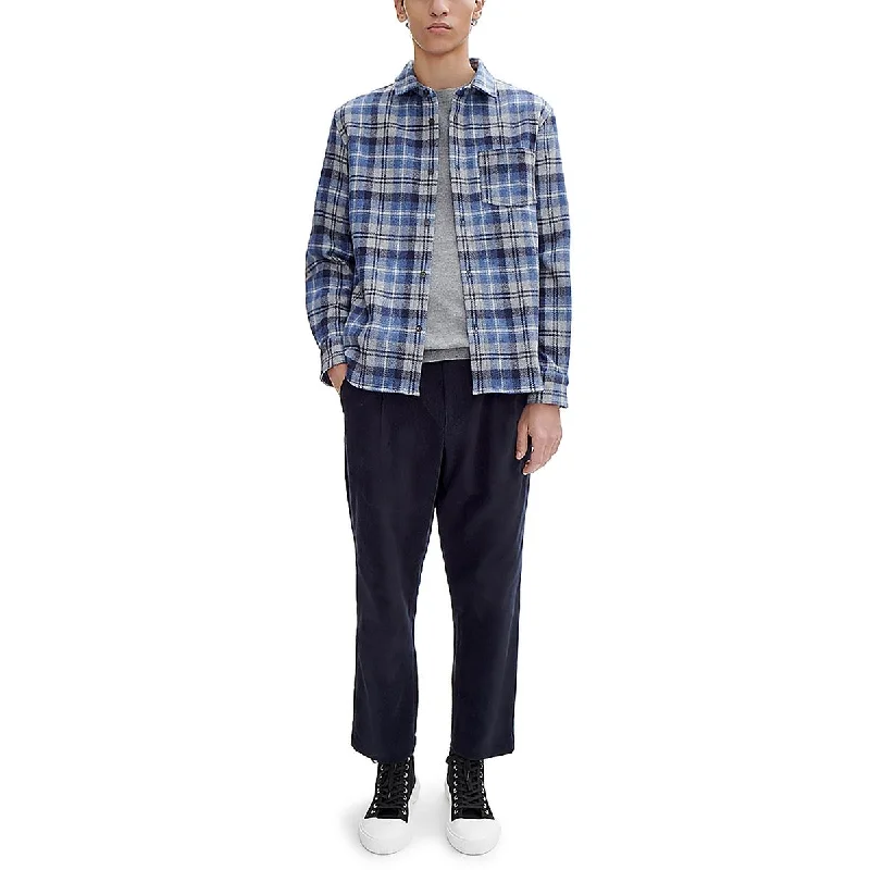 APC Mens Wool Blend Plaid Button-Down Shirt Elegant Button-Down Short Shirt