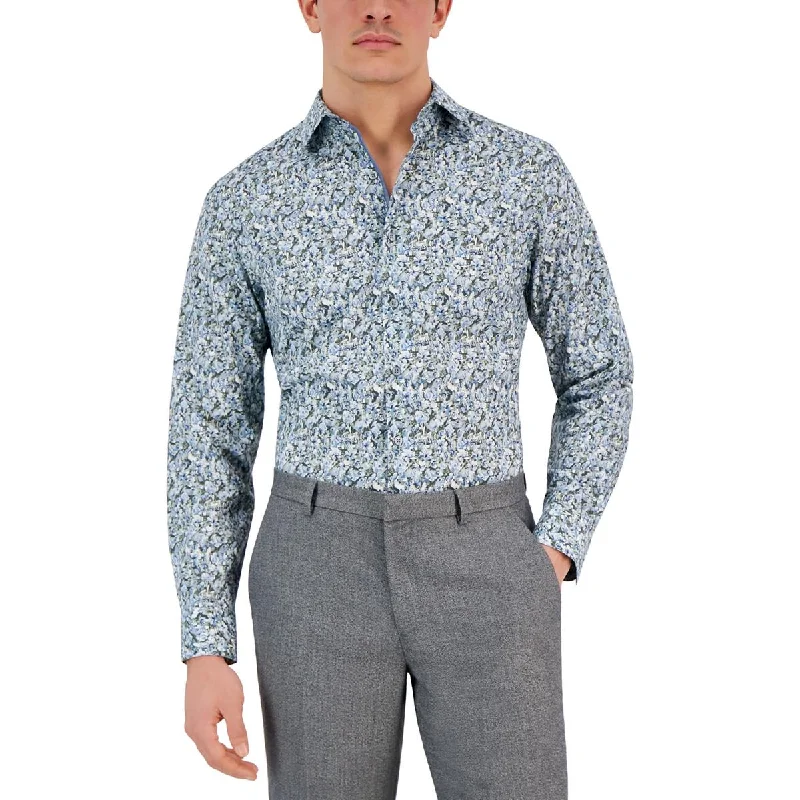 Bar III Mens   Floral Print Cotton Button-Down Shirt Comfortable Peplum Short Shirt