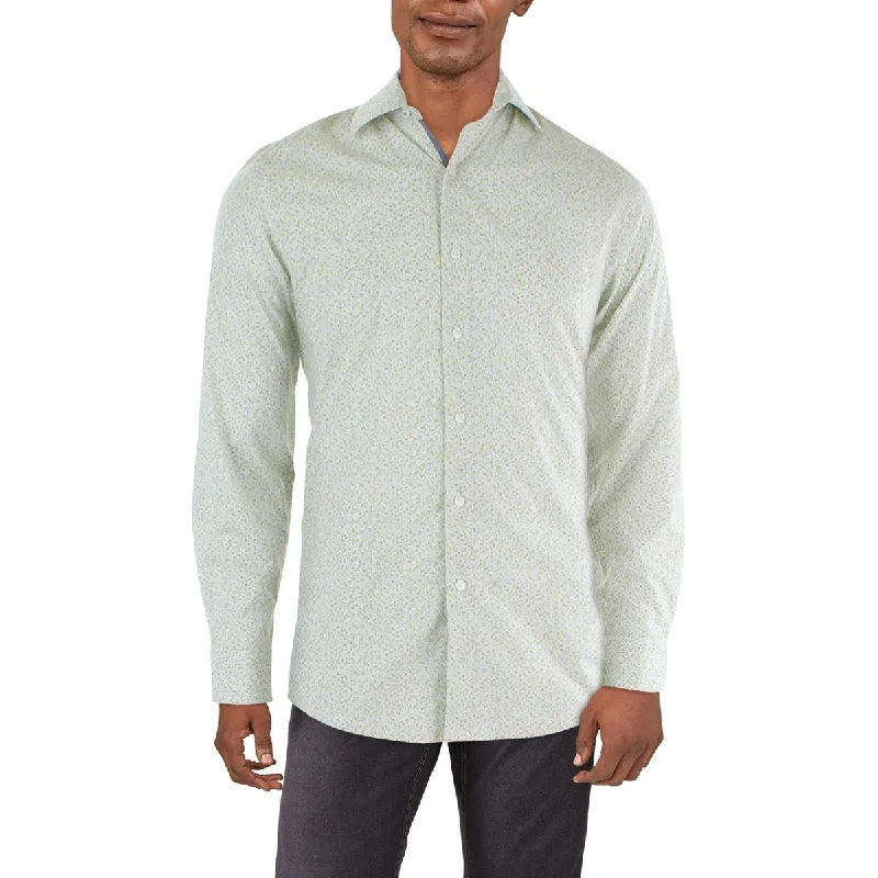 Bar III Mens Floral Print Slim Fit Button-Down Shirt Classic Button-Up Short Tee