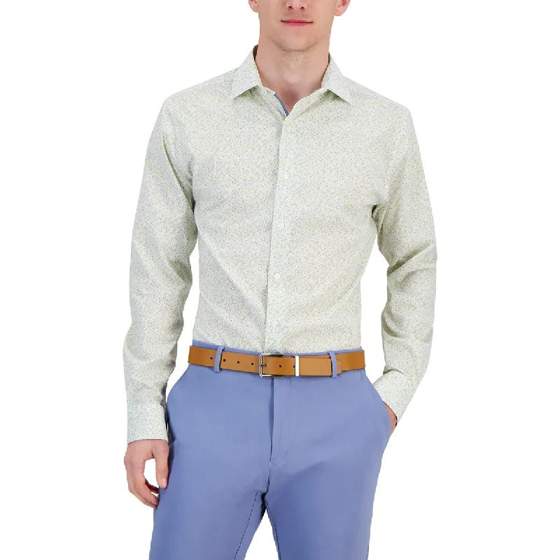 Bar III Mens Printed Stretch Button-Down Shirt Trendy Tie-Front Short Shirt