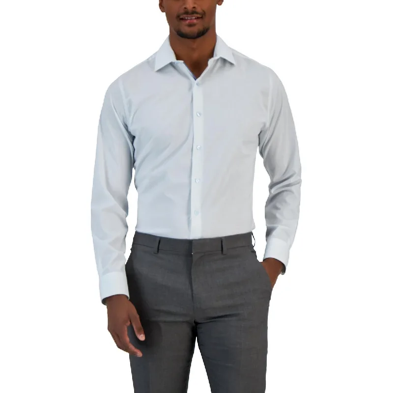Bar III Mens Window Pane Stretch Button-Down Shirt Cozy Striped Short Sleeve
