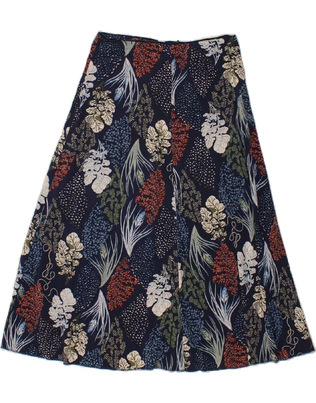 BENETTON Womens A-Line Skirt W30 Medium  Navy Blue Floral pleated skirt texture