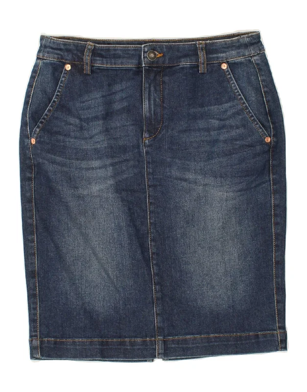 BENETTON Womens Denim Skirt UK 8 Small W28 Navy Blue Cotton denim skirt casual