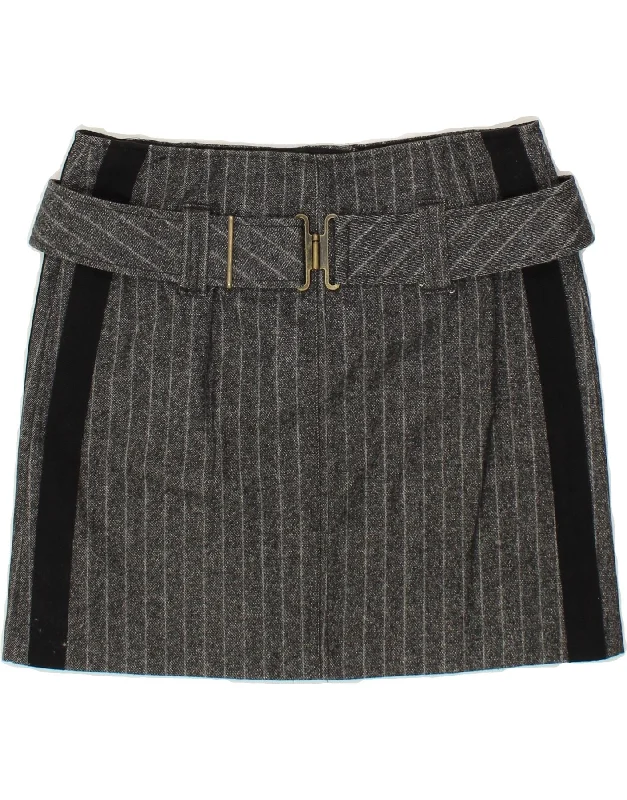 BENETTON Womens Mini Skirt IT 42 Medium W30 Grey Striped Cotton ribbed skirt waist