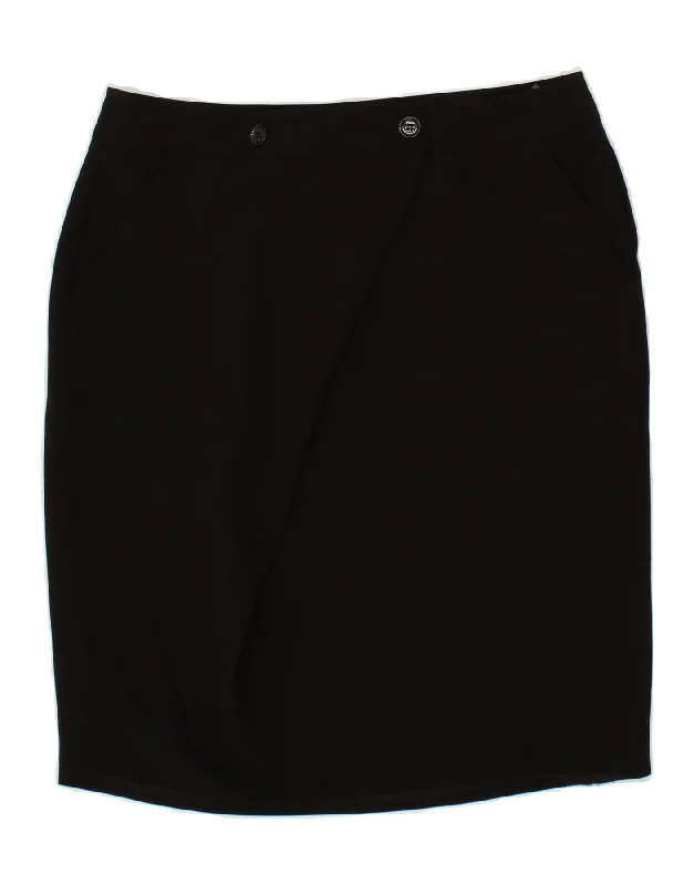 BENETTON Womens Pencil Skirt W32 Large  Black silk skirt lustrous