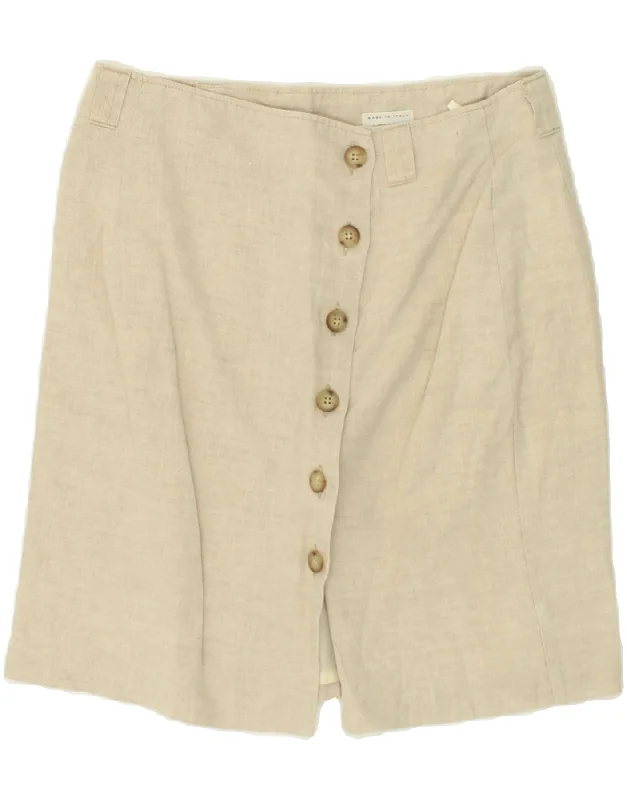 BENETTON Womens Straight Skirt IT 44 Medium W28  Beige Linen floral skirt print