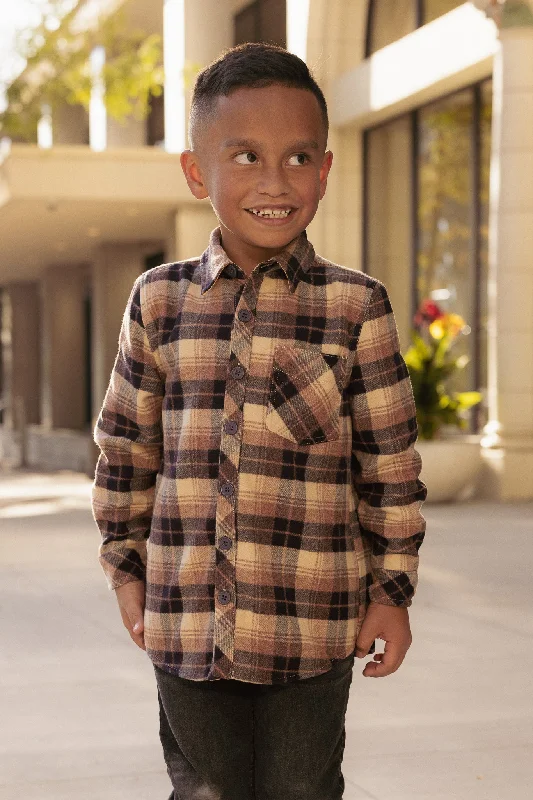 Boys John Shirt in Celine Plaid Fashionable Button-Front Short Sleeve