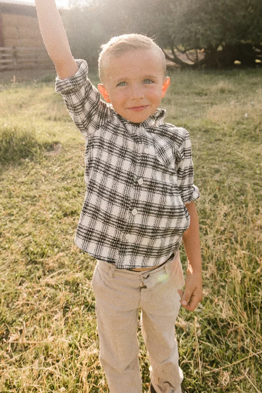 Boys John Shirt in Genevieve Plaid Trendy Tie-Front Short Shirt