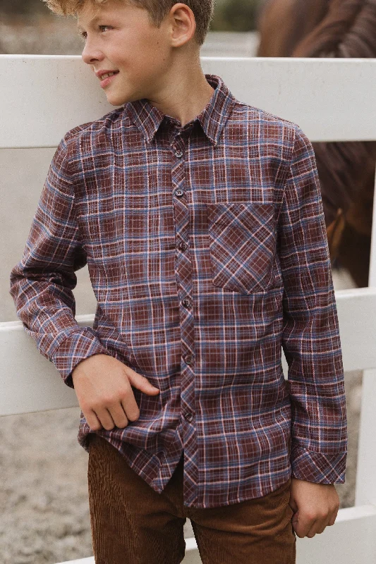 Boys John Shirt in Virginia Plaid Comfortable Flowing Short Sleeve