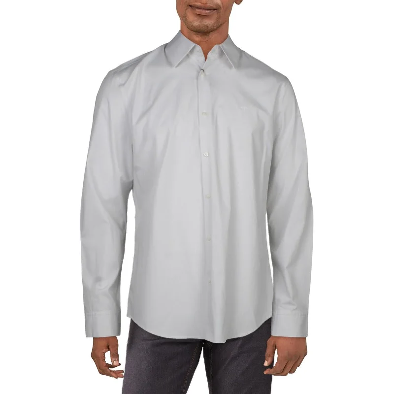 Calvin Klein Mens Pinstripe Cotton Button-Down Shirt Elegant Draped Short Shirt