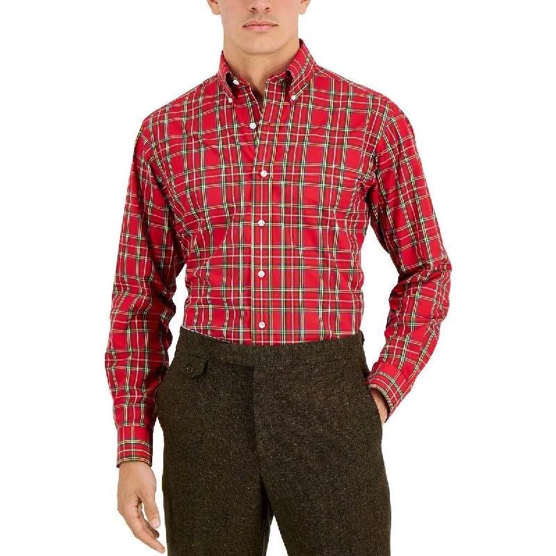 Club Room Mens Cotton Regular Fit Button-Down Shirt Stylish Split-Hem Short Shirt