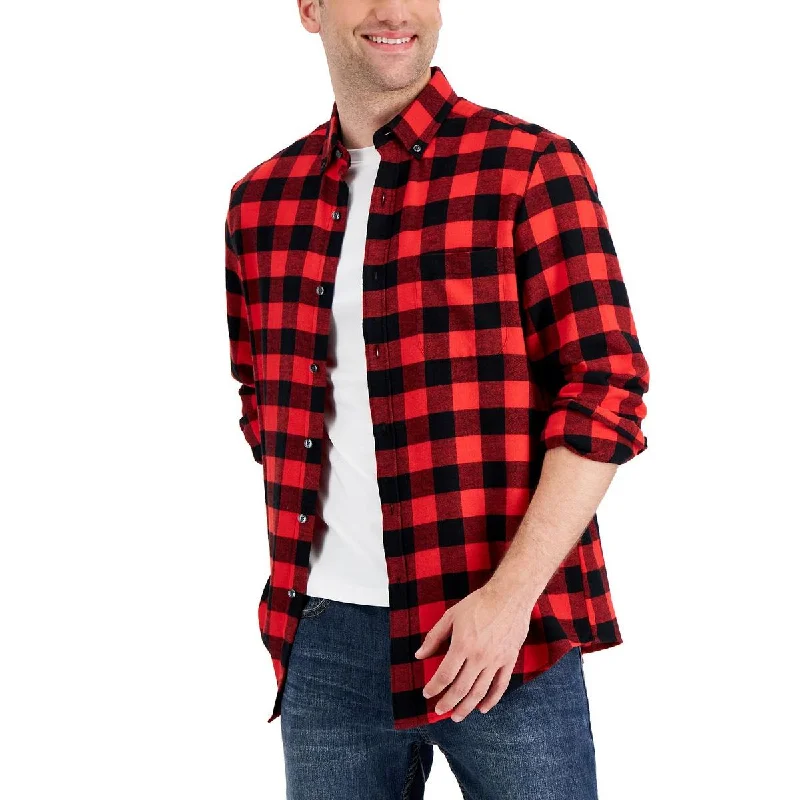 Club Room Mens Flannel Buffalo Plaid Button-Down Shirt Comfortable Short Sleeve Blouse Club Room Mens Flannel Buffalo Plaid Button-Down Shirt Comfortable Short Sleeve Blouse