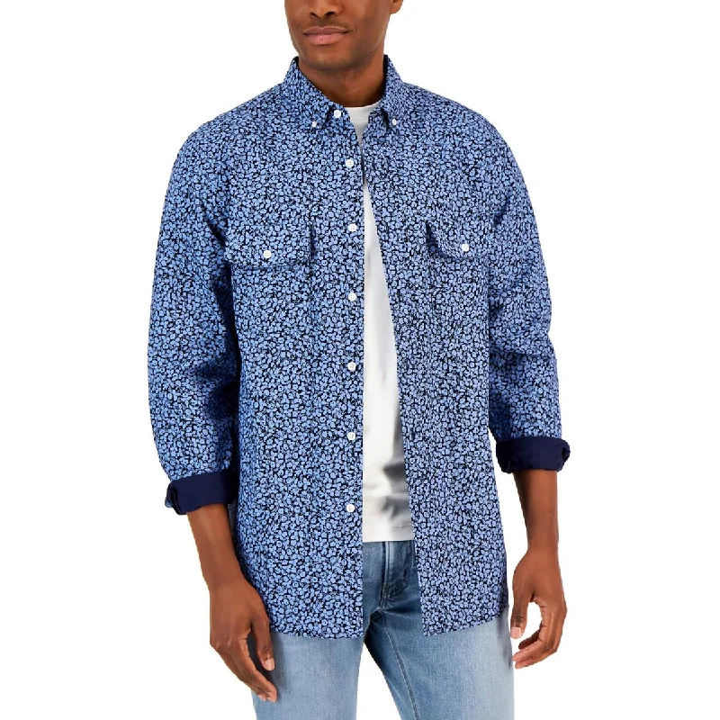 Club Room Mens Floral Point-Collar Button-Down Shirt Comfortable Stretch Short Shirt Club Room Mens Floral Point-Collar Button-Down Shirt Comfortable Stretch Short Shirt