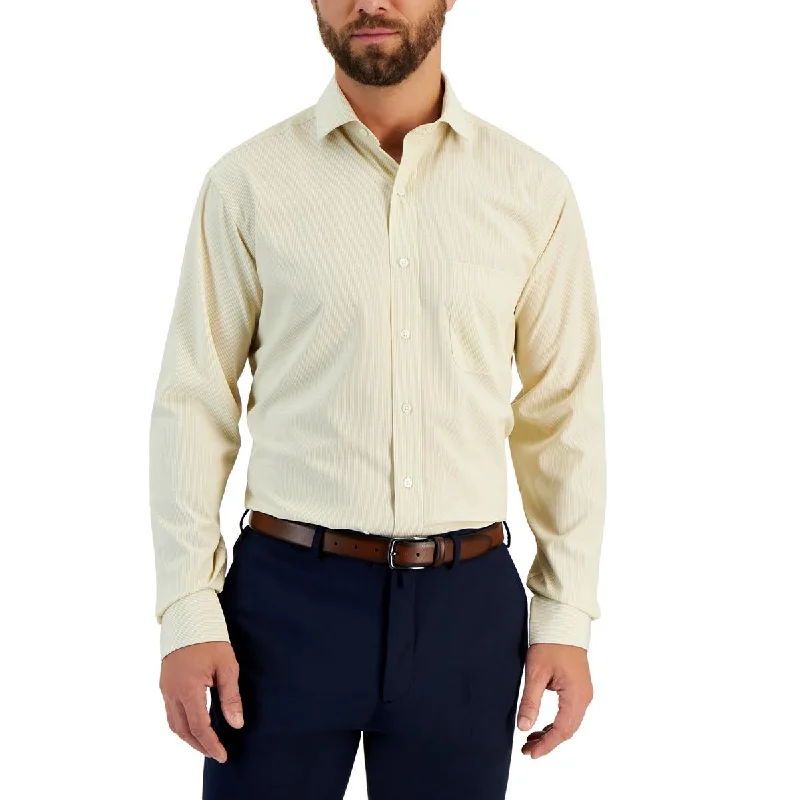 Club Room Mens Non-Iron Polyester Button-Down Shirt Relaxed Cotton Short Shirt