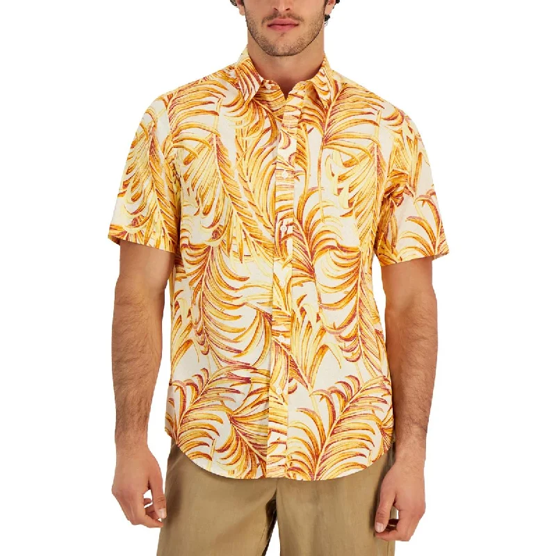 Club Room Mens Printed Cotton Button-Down Shirt Relaxed Fit Short Tunic