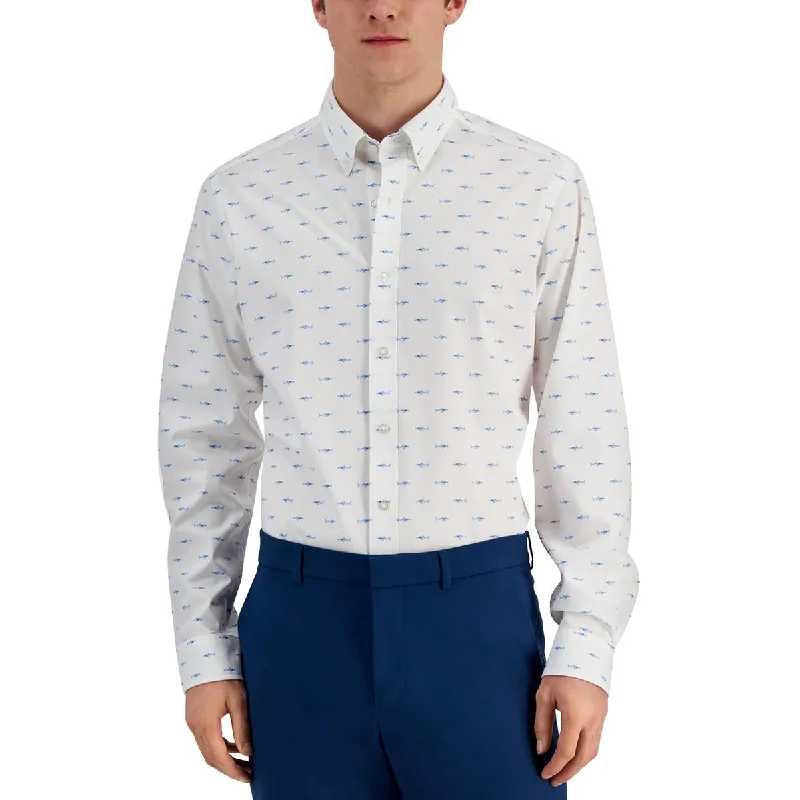Club Room Mens    Printed Slim Fit Button-Down Shirt Casual Ruffle Short Shirt