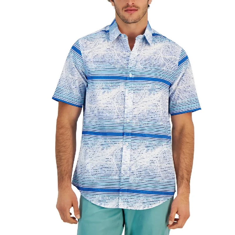 Club Room Mens Printed Stretch Button-Down Shirt Fashionable Cuffed Short Sleeve