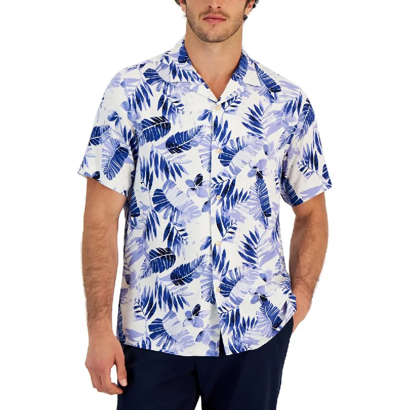 Club Room Mens Silk Button-Down Shirt Stylish Crew Neck Shirt