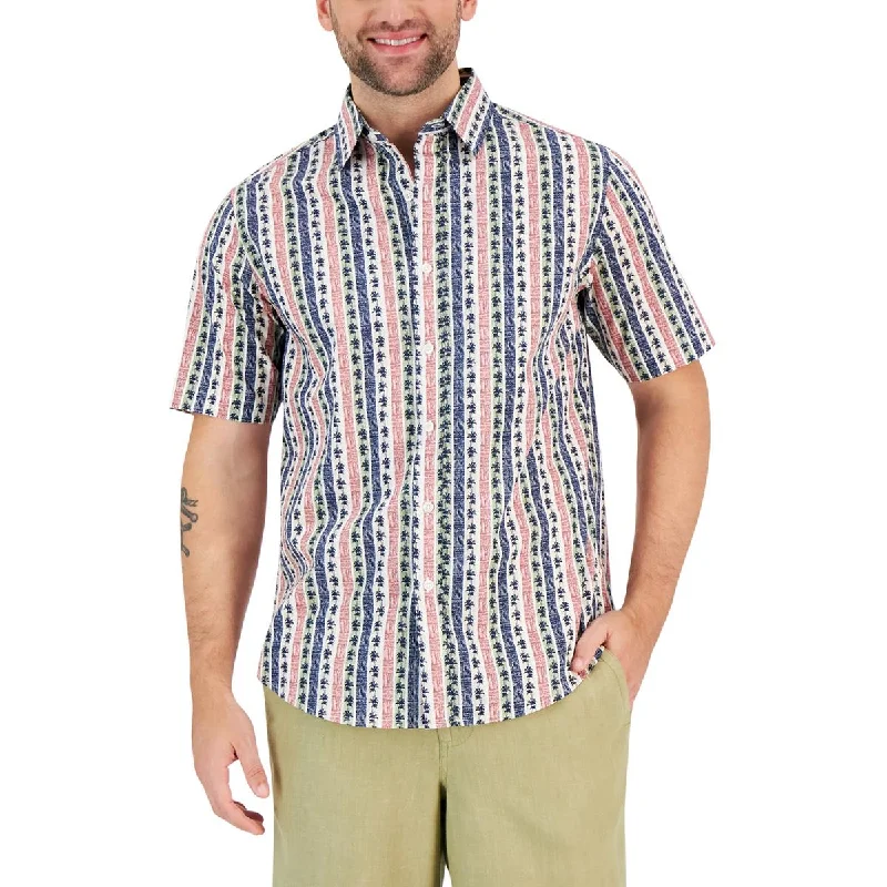 Club Room Mens Striped Cotton Button-Down Shirt Relaxed Fit Short Blouse