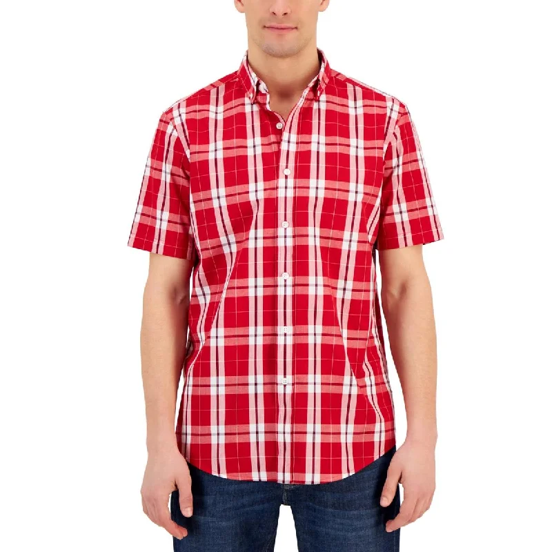Club Room Mens Woven Collar Button-Down Shirt Relaxed Cotton Short Shirt
