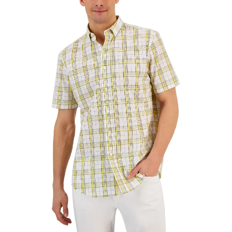 Club Room Mens Woven Collar Button-Down Shirt Comfortable Pocket Short Shirt
