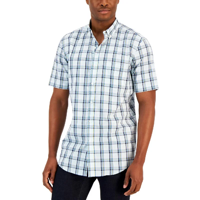 Club Room Mens Zac Plaid Short Sleeve Button-Down Shirt Fashionable Draped Short Sleeve
