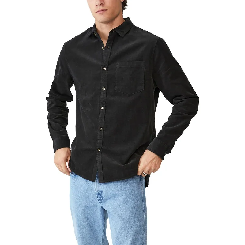 Cotton On Mens Camden Corduroy Collared Button-Down Shirt Elegant Off-Shoulder Short Shirt