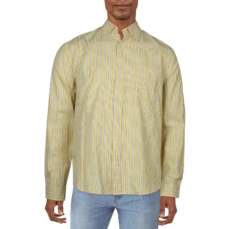 Cotton On Mens Collar Long Sleeve Button-Down Shirt Cozy Plain Short Sleeve