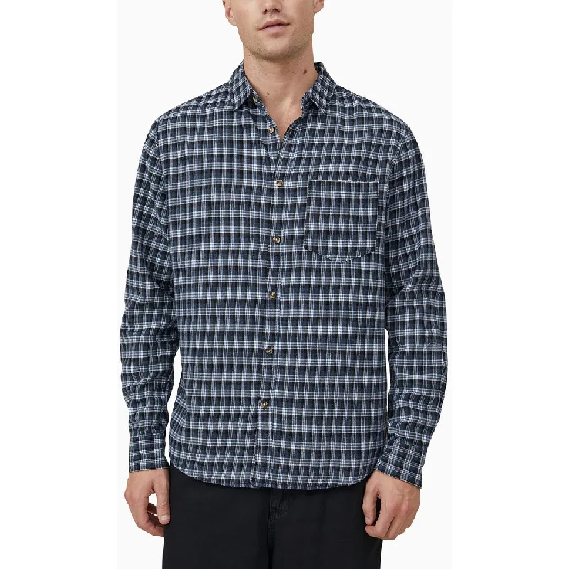 Cotton On Mens Cotton Checkered Button-Down Shirt Relaxed Fit Short Blouse