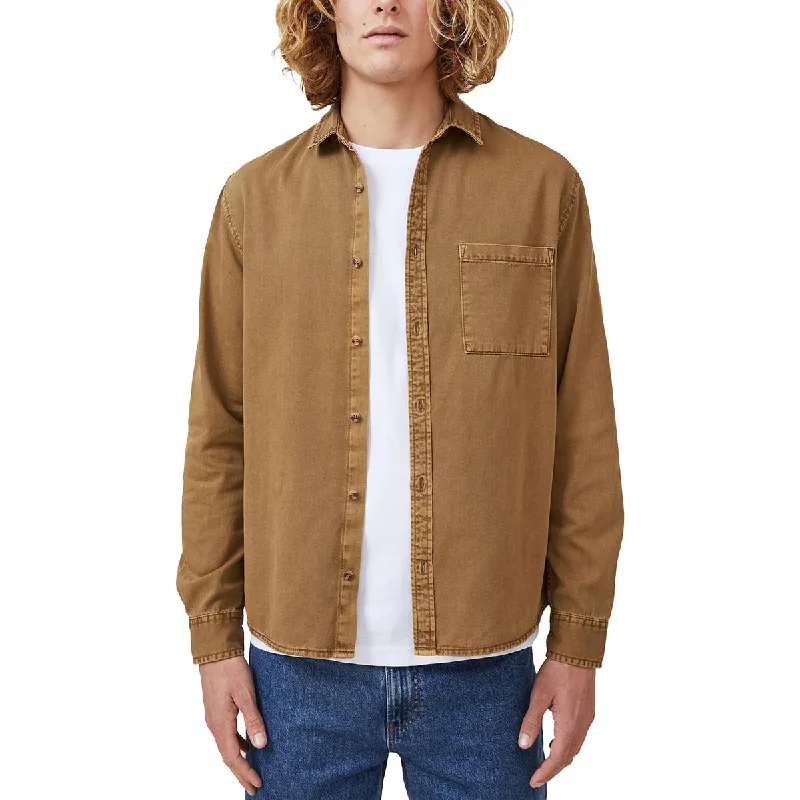 Cotton On Mens Woven Long Sleeves Button-Down Shirt Casual Loose Short Sleeve