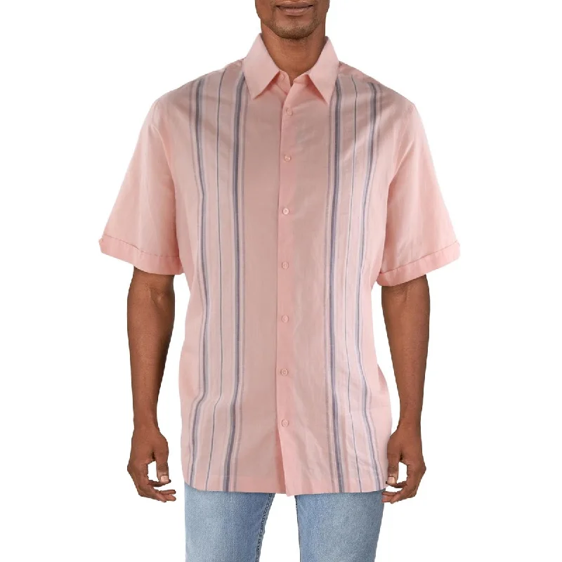 Cubavera Mens Big & Tall Striped Short Sleeve Button-Down Shirt Casual Oversized Short Shirt Cubavera Mens Big & Tall Striped Short Sleeve Button-Down Shirt Casual Oversized Short Shirt