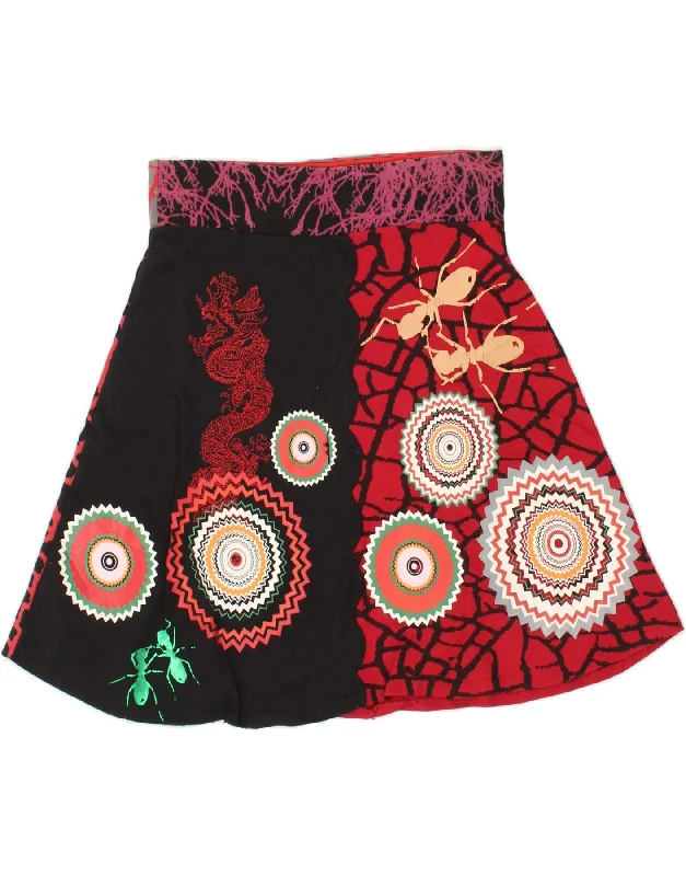 DESIGUAL Womens Abstract Pattern A-Line Skirt UK 6 XS W28 Red Cotton cashmere skirt fine DESIGUAL Womens Abstract Pattern A-Line Skirt UK 6 XS W28 Red Cotton cashmere skirt fine