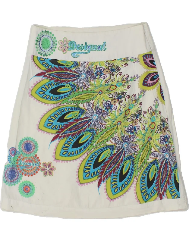 DESIGUAL Womens Graphic A-Line Skirt EU 34 XS W26 White Floral Cotton elastic waist skirt DESIGUAL Womens Graphic A-Line Skirt EU 34 XS W26 White Floral Cotton elastic waist skirt