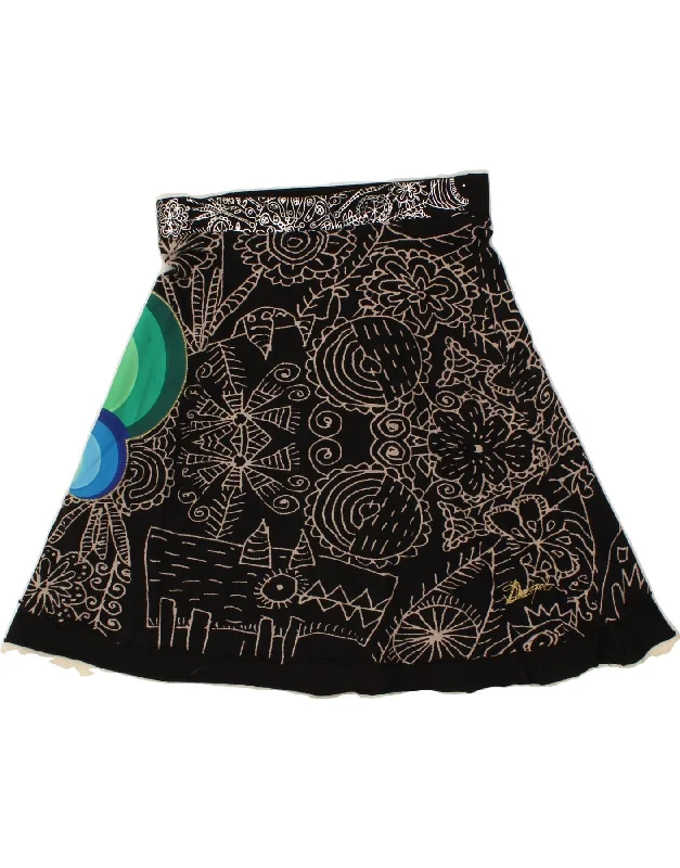 DESIGUAL Womens Graphic A-Line Skirt Large W32 Black Paisley Cotton cotton skirt soft DESIGUAL Womens Graphic A-Line Skirt Large W32 Black Paisley Cotton cotton skirt soft