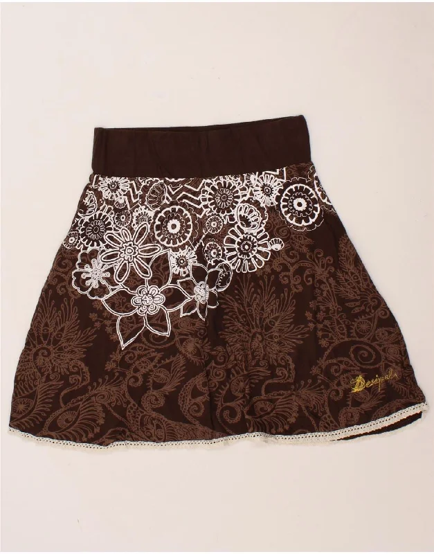 DESIGUAL Womens Graphic A-Line Skirt Medium W28 Brown Floral Cotton chiffon skirt delicate DESIGUAL Womens Graphic A-Line Skirt Medium W28 Brown Floral Cotton chiffon skirt delicate