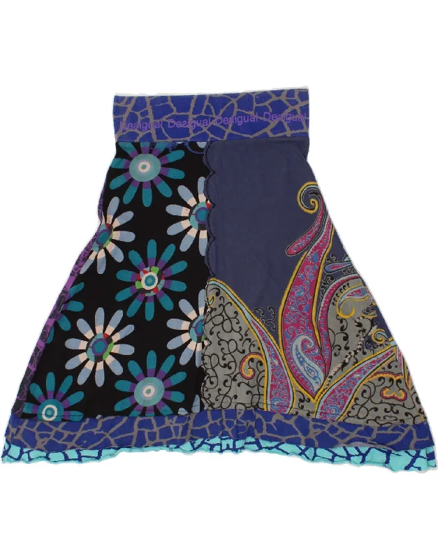 DESIGUAL Womens Graphic A-Line Skirt XS W26 Blue Floral cashmere skirt rich