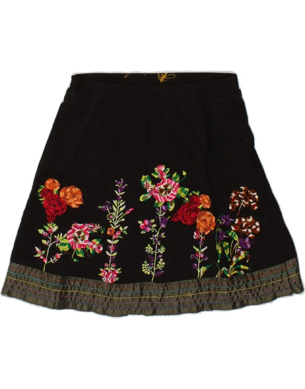 DESIGUAL Womens Graphic A-Line Skirt XS W28 Black Floral Viscose cashmere skirt fine DESIGUAL Womens Graphic A-Line Skirt XS W28 Black Floral Viscose cashmere skirt fine
