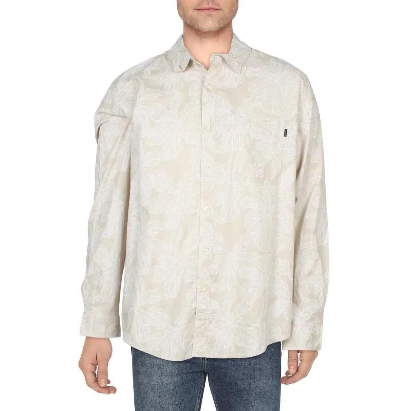 Dockers Mens Regular Fit Leaf Print Button-Down Shirt Trendy Sleeveless Short Shirt
