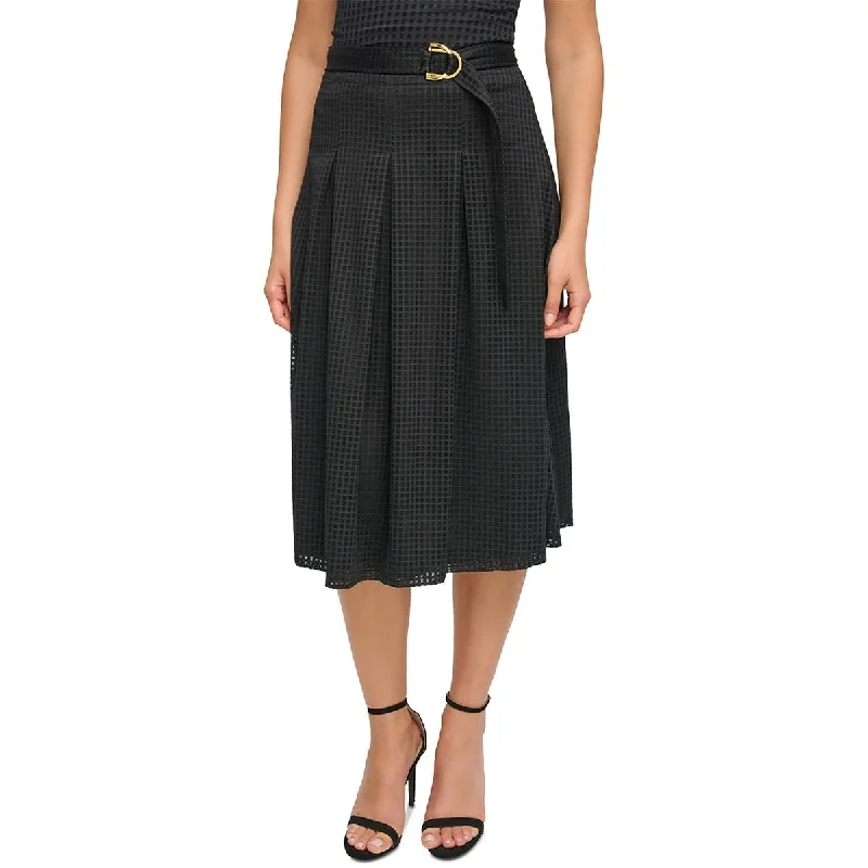Donna Karan Womens Belted Burnout A-Line Skirt velvet skirt plush