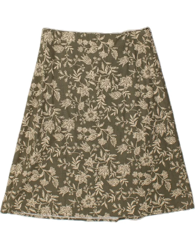 EDDIE BAUER Womens A-Line Skirt US 10 Large W32 Green Floral Linen linen skirt breathable EDDIE BAUER Womens A-Line Skirt US 10 Large W32 Green Floral Linen linen skirt breathable